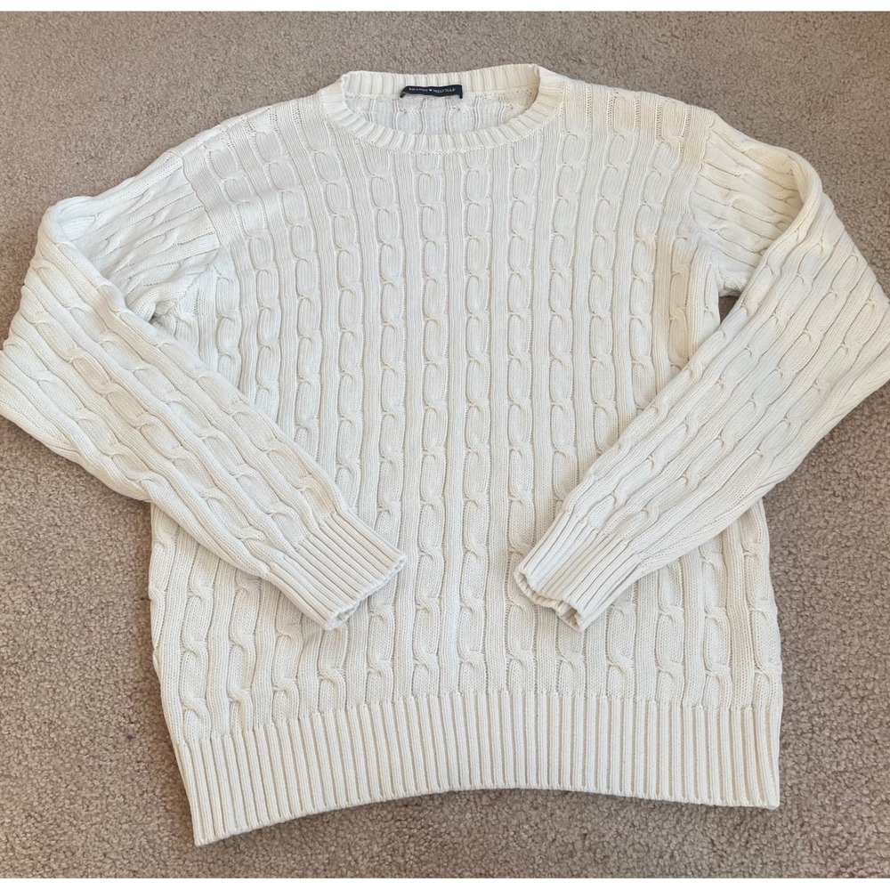 Brandy Melville Cable Knit Cotton Crewneck Sweater Made in Italy One Size